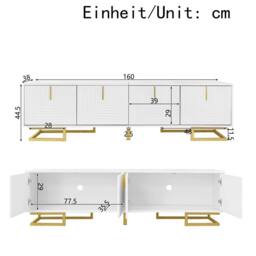 ModernLuxe TV cabinet with textured doors, golden handles & legs in White - thumbnail 3