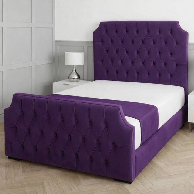 Living Comfort Bedz Westminster Plush Upholstered Bed Slatted Base with 48Inch Headboard in Purple - Size: King - image 1