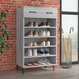 Berkfield Home Shoe Cabinet Grey Sonoma 60x35x105 cm Engineered Wood - Size: 60 x 35 x 105 cm - thumbnail 2