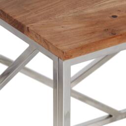 Berkfield Home Coffee Table Silver Stainless Steel & Solid Acacia Wood - thumbnail 5
