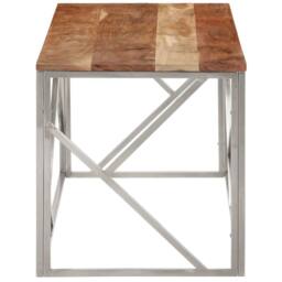 Berkfield Home Coffee Table Silver Stainless Steel & Solid Acacia Wood - thumbnail 4