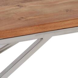 Berkfield Home Coffee Table Silver Stainless Steel & Solid Acacia Wood - thumbnail 7