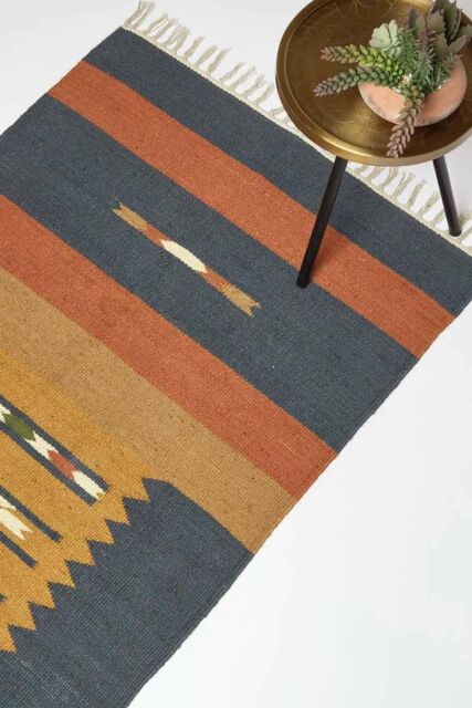 Homescapes Lundi Orange & Blue Kilim Runner Cotton & Jute Rug 80 x 180 cm - Size: 80 cm x 180 cm - image 1
