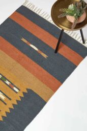 Homescapes Lundi Orange & Blue Kilim Runner Cotton & Jute Rug 80 x 180 cm - Size: 80 cm x 180 cm - thumbnail 1