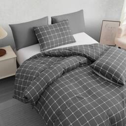 Grace Premium Microfiber Checkered Duvet Cover Set in Charcoal - Size: Double - thumbnail 5