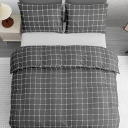 Grace Premium Microfiber Checkered Duvet Cover Set in Charcoal - Size: Double - thumbnail 2