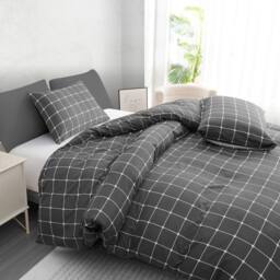 Grace Premium Microfiber Checkered Duvet Cover Set in Charcoal - Size: Double - thumbnail 4