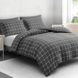Grace Premium Microfiber Checkered Duvet Cover Set in Charcoal - Size: Double