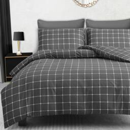 Grace Premium Microfiber Checkered Duvet Cover Set in Charcoal - Size: Double - thumbnail 3