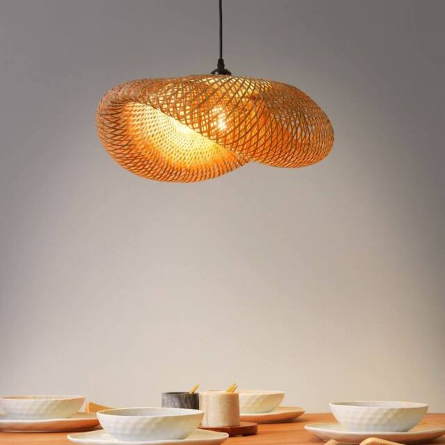 Wyld and Coco Elora Bamboo Pendant Lamp Woven Shade Light Brown in Natural - image 1
