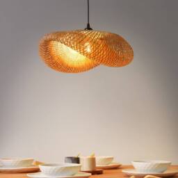 Wyld and Coco Elora Bamboo Pendant Lamp Woven Shade Light Brown in Natural - thumbnail 1