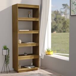 Berkfield Home Book Cabinet/Room Divider Honey Brown 60x35x167 cm Solid Pinewood - Size: 60 x 35 x 167 cm - thumbnail 3