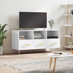 Berkfield Home TV Cabinet High Gloss White 102x36x50 cm Engineered Wood - Size: 102 x 36 x 50 cm - thumbnail 1