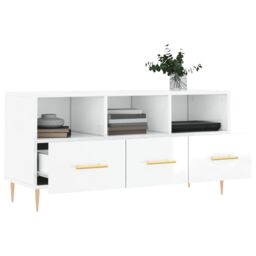 Berkfield Home TV Cabinet High Gloss White 102x36x50 cm Engineered Wood - Size: 102 x 36 x 50 cm - thumbnail 4