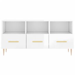 Berkfield Home TV Cabinet High Gloss White 102x36x50 cm Engineered Wood - Size: 102 x 36 x 50 cm - thumbnail 5