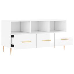 Berkfield Home TV Cabinet High Gloss White 102x36x50 cm Engineered Wood - Size: 102 x 36 x 50 cm - thumbnail 6