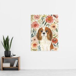 "Artery8 Cute Cavalier King Charles Spaniel in Wildflowers Wall Art Print - Size: W24"" x H32""" - thumbnail 4