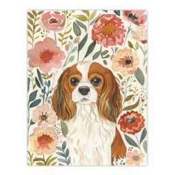 "Artery8 Cute Cavalier King Charles Spaniel in Wildflowers Wall Art Print - Size: W24"" x H32""" - thumbnail 1