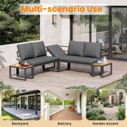 FENCHILIN Garden Lounge Set 4-5 Seater Patio Sofa with Tables Reclining Seating in Grey - thumbnail 7