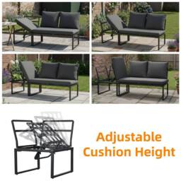 FENCHILIN Garden Lounge Set 4-5 Seater Patio Sofa with Tables Reclining Seating in Grey - thumbnail 8