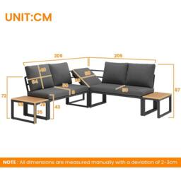 FENCHILIN Garden Lounge Set 4-5 Seater Patio Sofa with Tables Reclining Seating in Grey - thumbnail 5