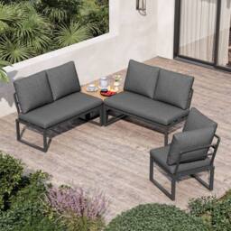 FENCHILIN Garden Lounge Set 4-5 Seater Patio Sofa with Tables Reclining Seating in Grey - thumbnail 4