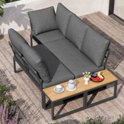 FENCHILIN Garden Lounge Set 4-5 Seater Patio Sofa with Tables Reclining Seating in Grey - thumbnail 3