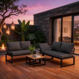 FENCHILIN Garden Lounge Set 4-5 Seater Patio Sofa with Tables Reclining Seating in Grey - thumbnail 1