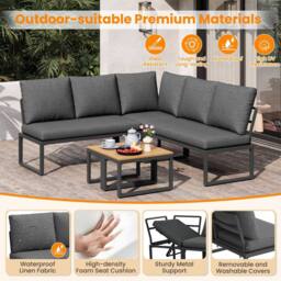 FENCHILIN Garden Lounge Set 4-5 Seater Patio Sofa with Tables Reclining Seating in Grey - thumbnail 6
