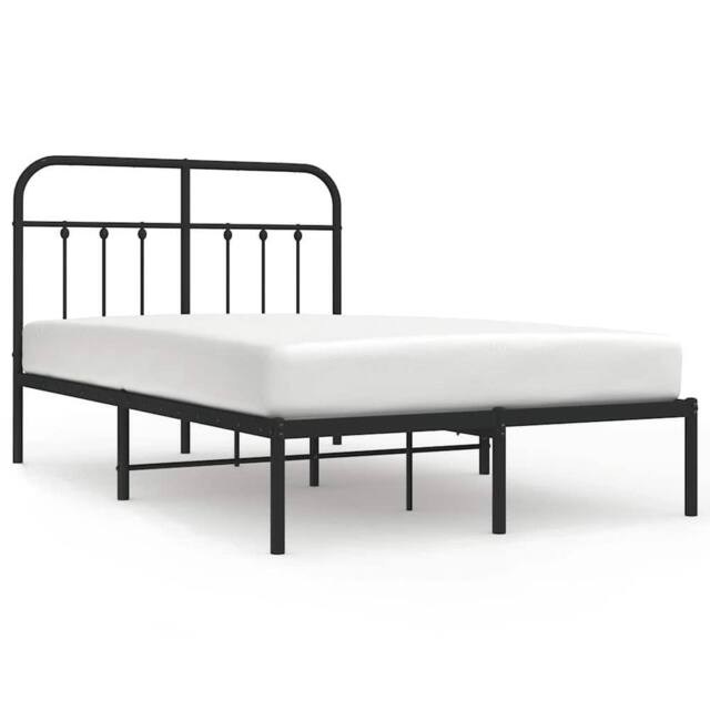Berkfield Home Metal Bed Frame with Headboard Black 120x200 cm - Size: Small Double - image 1