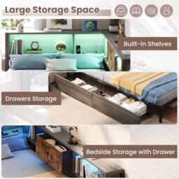 Matteo Single Bed Frame - RGB LED, Charging & Storage - Rustic Brown & Grey - thumbnail 8