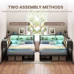 Matteo Single Bed Frame - RGB LED, Charging & Storage - Rustic Brown & Grey - thumbnail 7