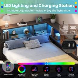 Matteo Single Bed Frame - RGB LED, Charging & Storage - Rustic Brown & Grey - thumbnail 9