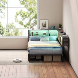 Matteo Single Bed Frame - RGB LED, Charging & Storage - Rustic Brown & Grey - thumbnail 6