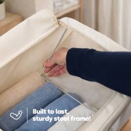 LIVIVO Foldable Storage Bags 3 Pack Large Clear Window Steel Frame in Beige - thumbnail 3
