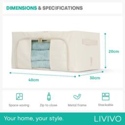 LIVIVO Foldable Storage Bags 3 Pack Large Clear Window Steel Frame in Beige - thumbnail 9