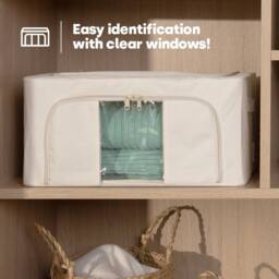 LIVIVO Foldable Storage Bags 3 Pack Large Clear Window Steel Frame in Beige - thumbnail 5