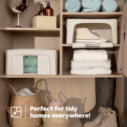 LIVIVO Foldable Storage Bags 3 Pack Large Clear Window Steel Frame in Beige - thumbnail 4