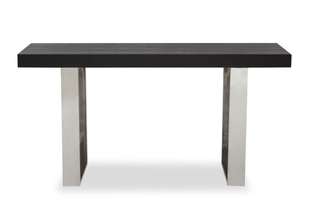 Orsina Grey Elm Wood Console Table, Elm Wood Plank Top on Polished Stainless Steel Sledge Legs, Monochrome in Black - image 1