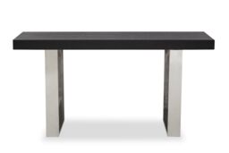 Orsina Grey Elm Wood Console Table, Elm Wood Plank Top on Polished Stainless Steel Sledge Legs, Monochrome in Black