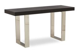 Orsina Grey Elm Wood Console Table, Elm Wood Plank Top on Polished Stainless Steel Sledge Legs, Monochrome in Black - thumbnail 3