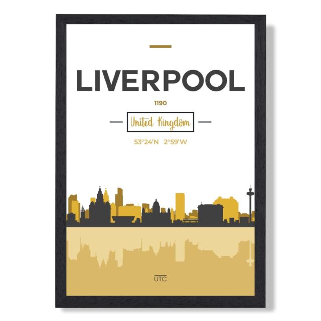 ARTZE Liverpool Yellow & Black City Skyline Framed Print SIZE: A4 with Black Frame - image 1