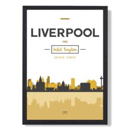 ARTZE Liverpool Yellow & Black City Skyline Framed Print SIZE: A4 with Black Frame - thumbnail 1