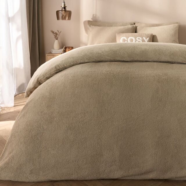 OHS Thermal Soft Teddy Fleece Duvet Cover Bedding Set in Stone - Size: King - image 1