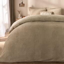 OHS Thermal Soft Teddy Fleece Duvet Cover Bedding Set in Stone - Size: King