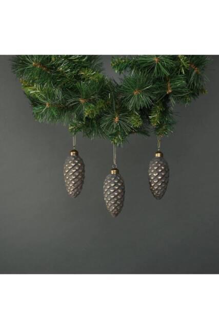 KDMD Luna Glass Pine Cone Bauble Pewter & Gold Set of 4 in Grey - image 1