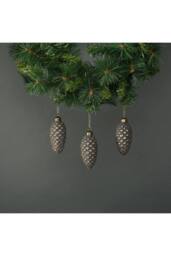 KDMD Luna Glass Pine Cone Bauble Pewter & Gold Set of 4 in Grey - thumbnail 2