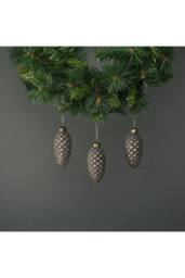 KDMD Luna Glass Pine Cone Bauble Pewter & Gold Set of 4 in Grey - thumbnail 1