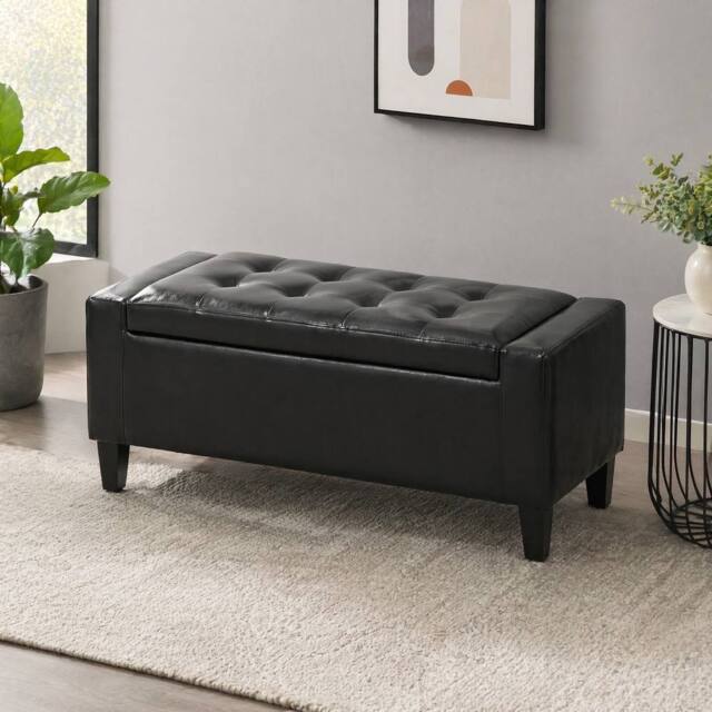 STILVORA Storage Ottoman Bench with Lift-Up Lid in Black - image 1