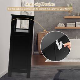 Costway Bathroom Floor Cabinet Wooden Storage Cupboard w/ Adjustable Shelf in Black - thumbnail 7
